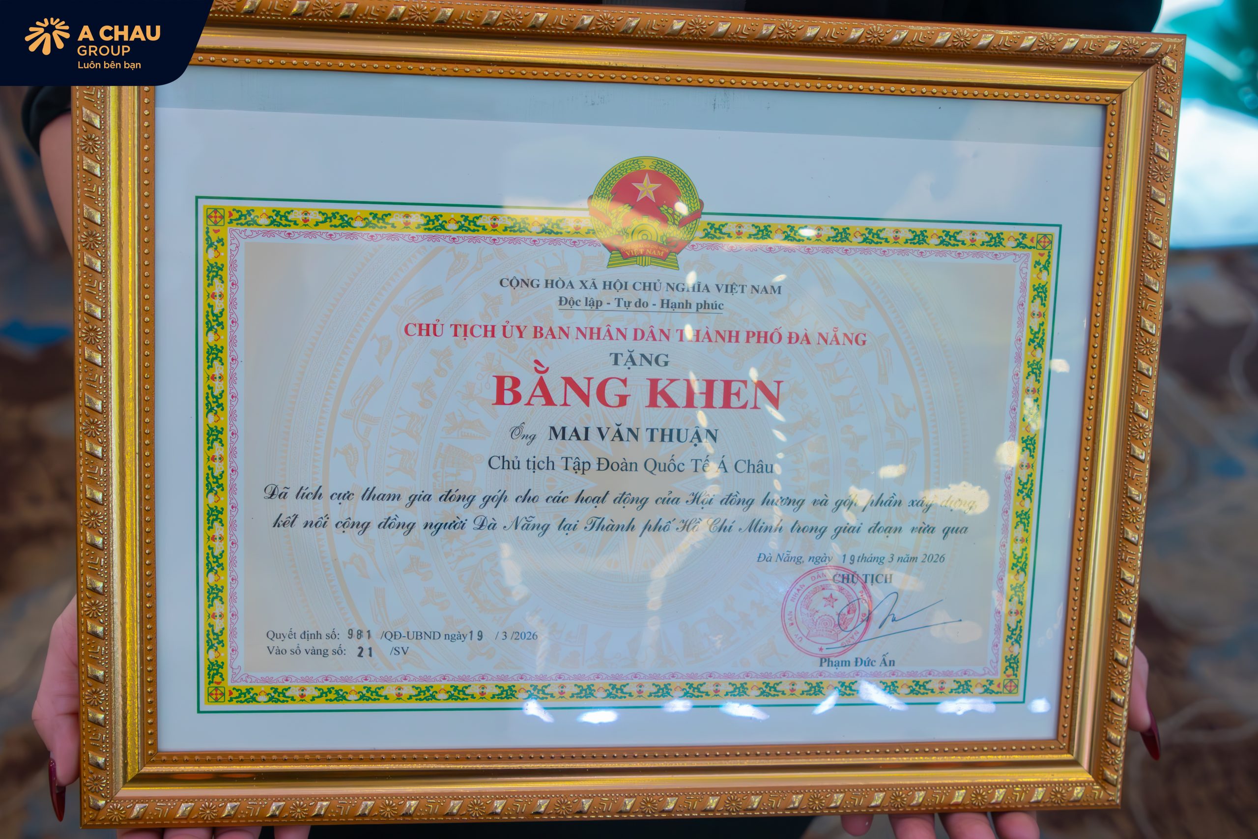 Tổng giám đốc Tập đoàn quốc tế Á Châu Mai Văn Thuận được vinh danh vì những đóng góp cho công đồng