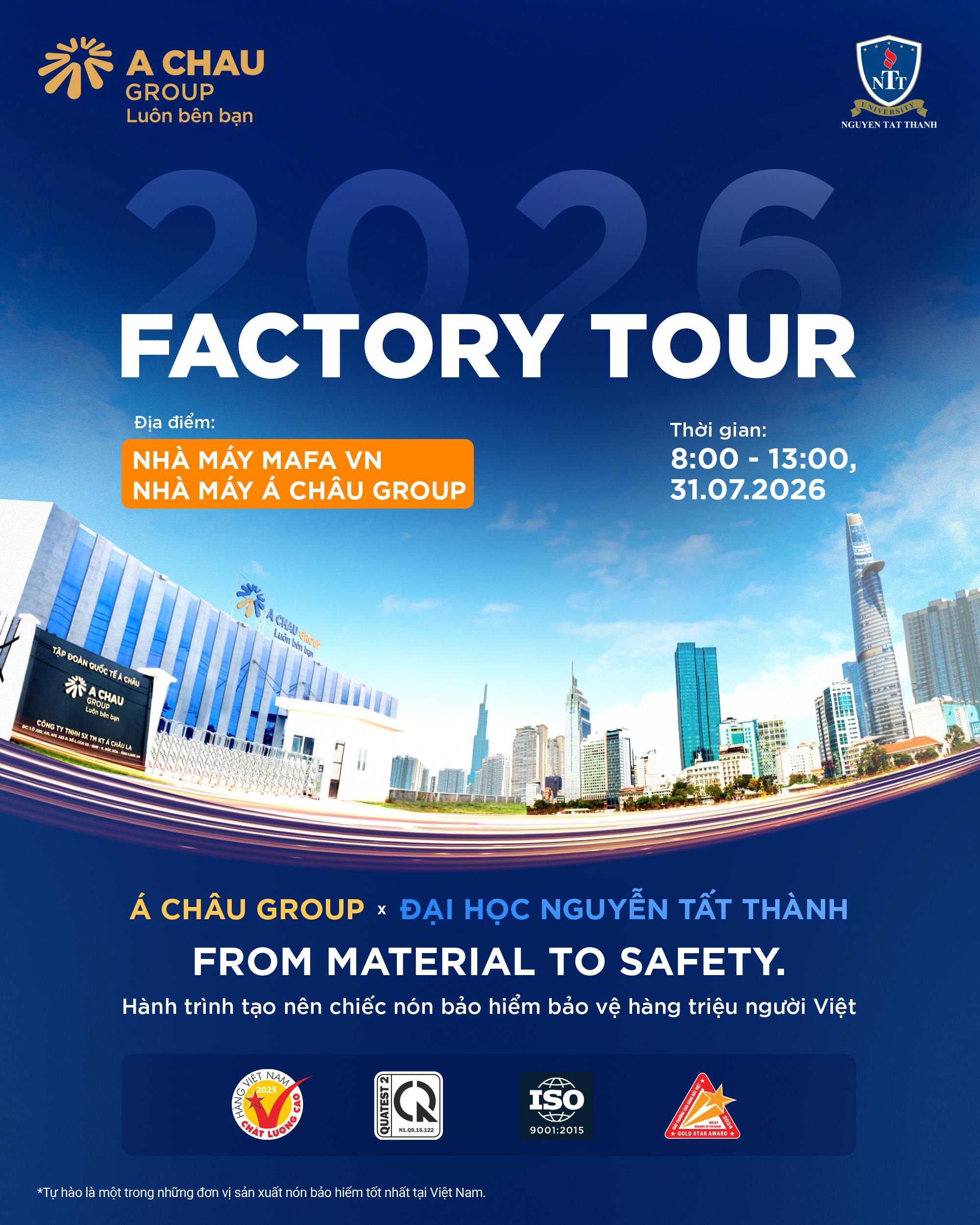 Factory Tour 2026: Á Châu Group đồng hành cùng sinh viên Trường Đại học Nguyễn Tất Thành khám phá quá trình tạo nên nón bảo hiểm đạt chuẩn 1 Factory Tour 2026 tham quan nhà máy Á Châu Group