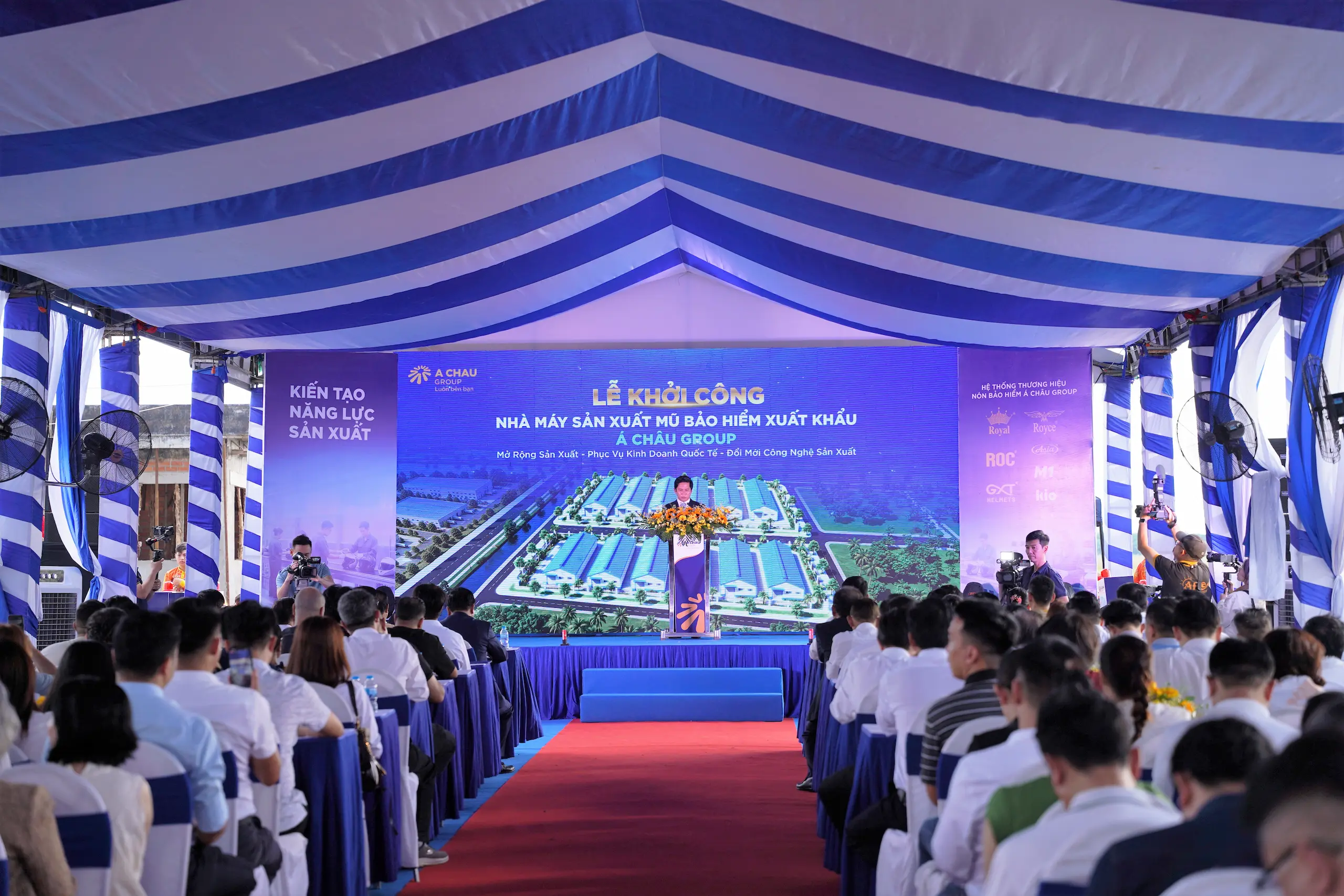 Á Châu Group khởi công nhà máy sản xuất mũ bảo hiểm xuất khẩu quy mô 75.000 m² 1 Tỏng giám đốc Mai Văn Thuận phát biểu lễ khởi công nhà máy